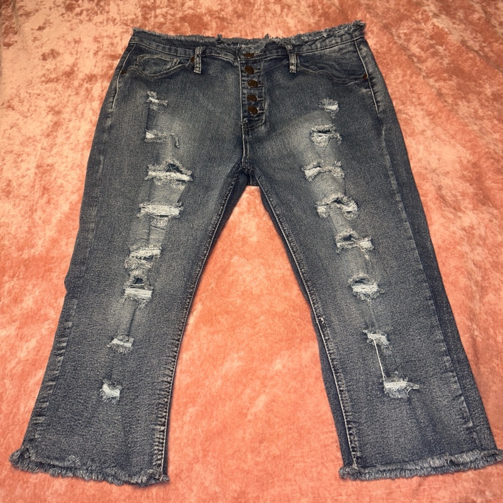 Y2K Distressed Blue Denim capris